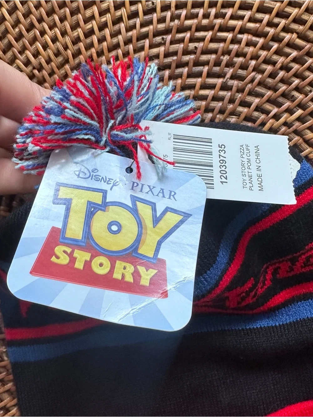 Disney Toy Story Pizza Planet Pom Beanie Black & Red Hat New with Tags